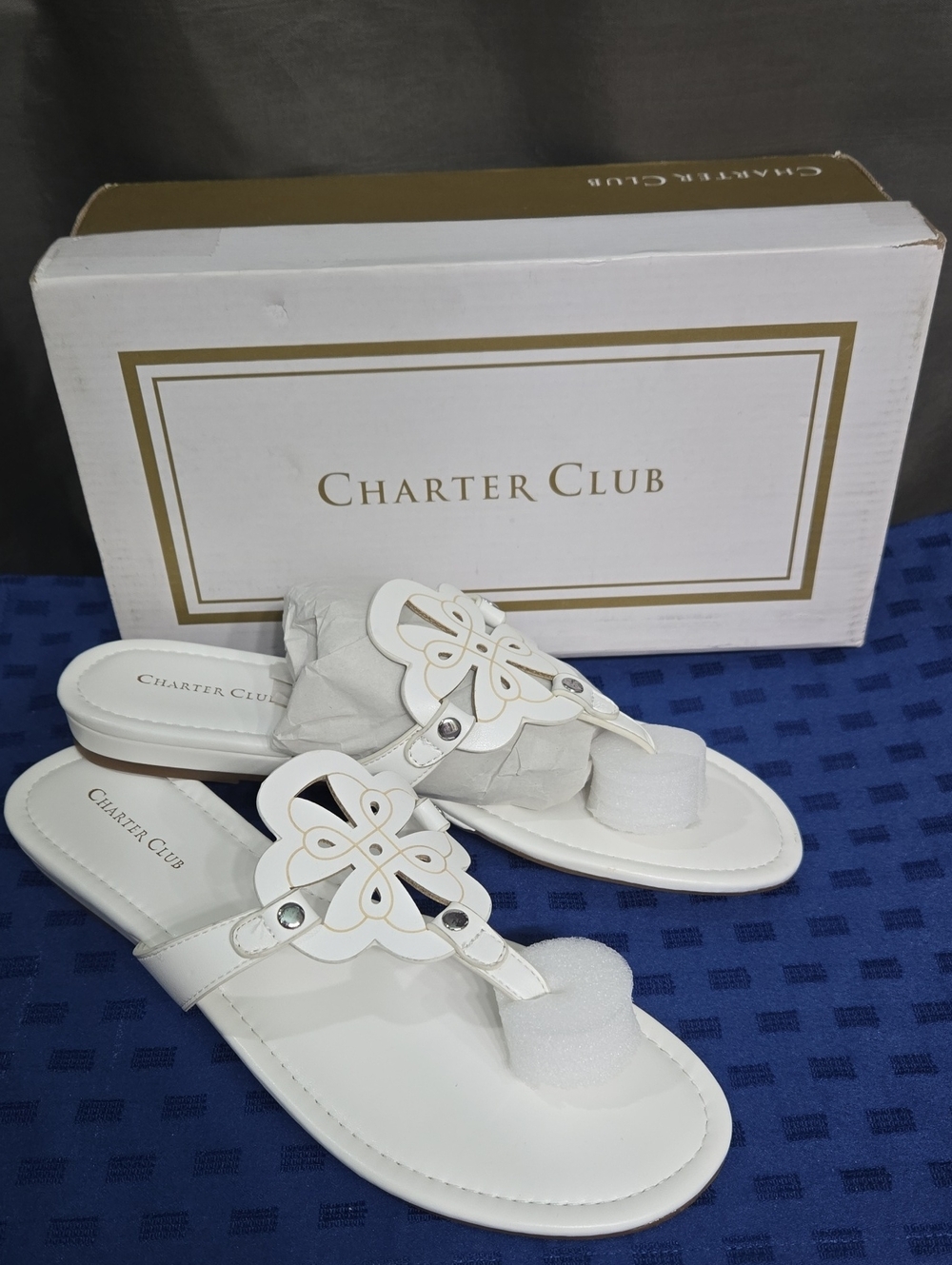 Charter Club White Floral Cutout Toe-Post Sandals